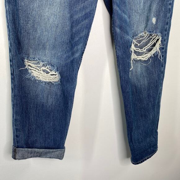 Abercrombie Dark Wash Distressed Button Fly Mom Denim Jeans Womens Size 4/27 - Picture 4 of 12